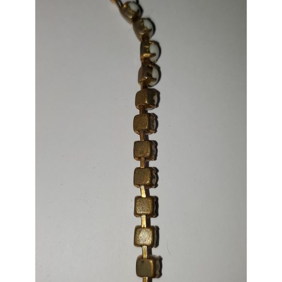 A Costume Jewelry Necklace Vintage Milk Glass Rhinestones Gold Tone Choker As-Is - Picture 9 of 12